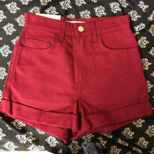 American Apparel High Waist Cuff Shorts - Hibiscus